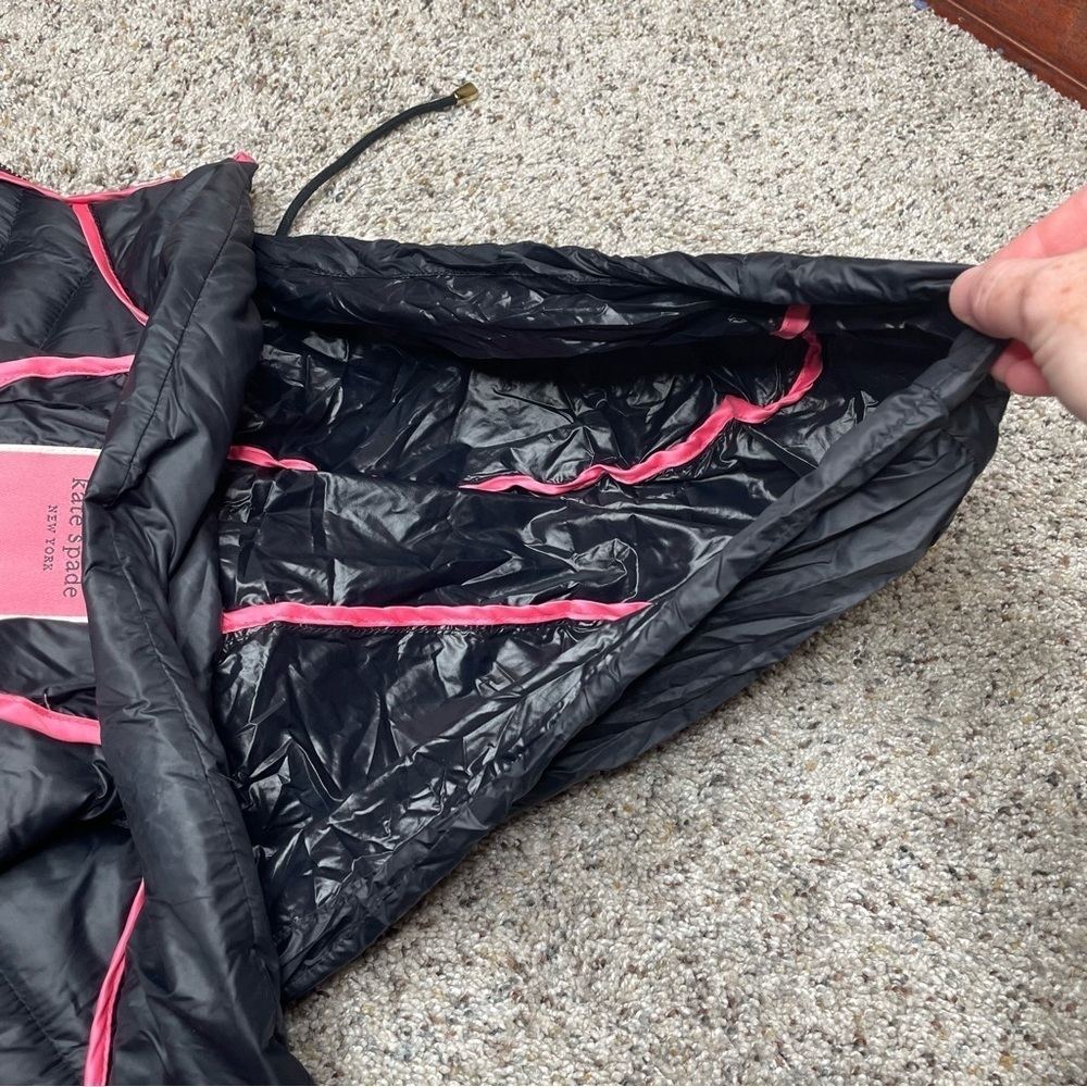 Kate Spade Packable Puffer Jacket Duck Down Feathers Black Pink Extra Small XS - Picture 6 of 13